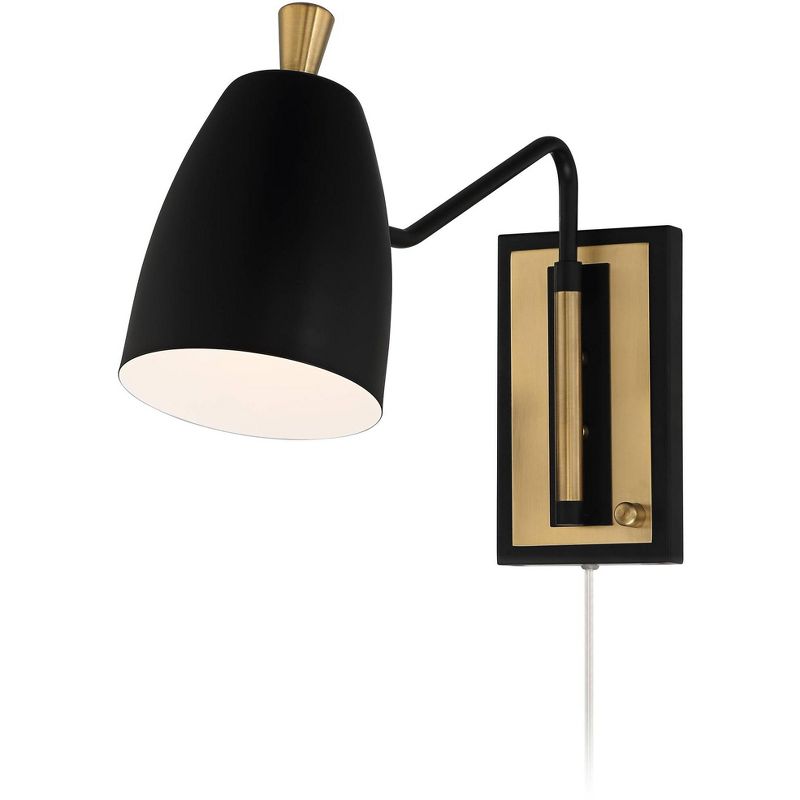 360 Lighting Kona Black and Antique Brass Swing Arm Plug-In Wall Lamp