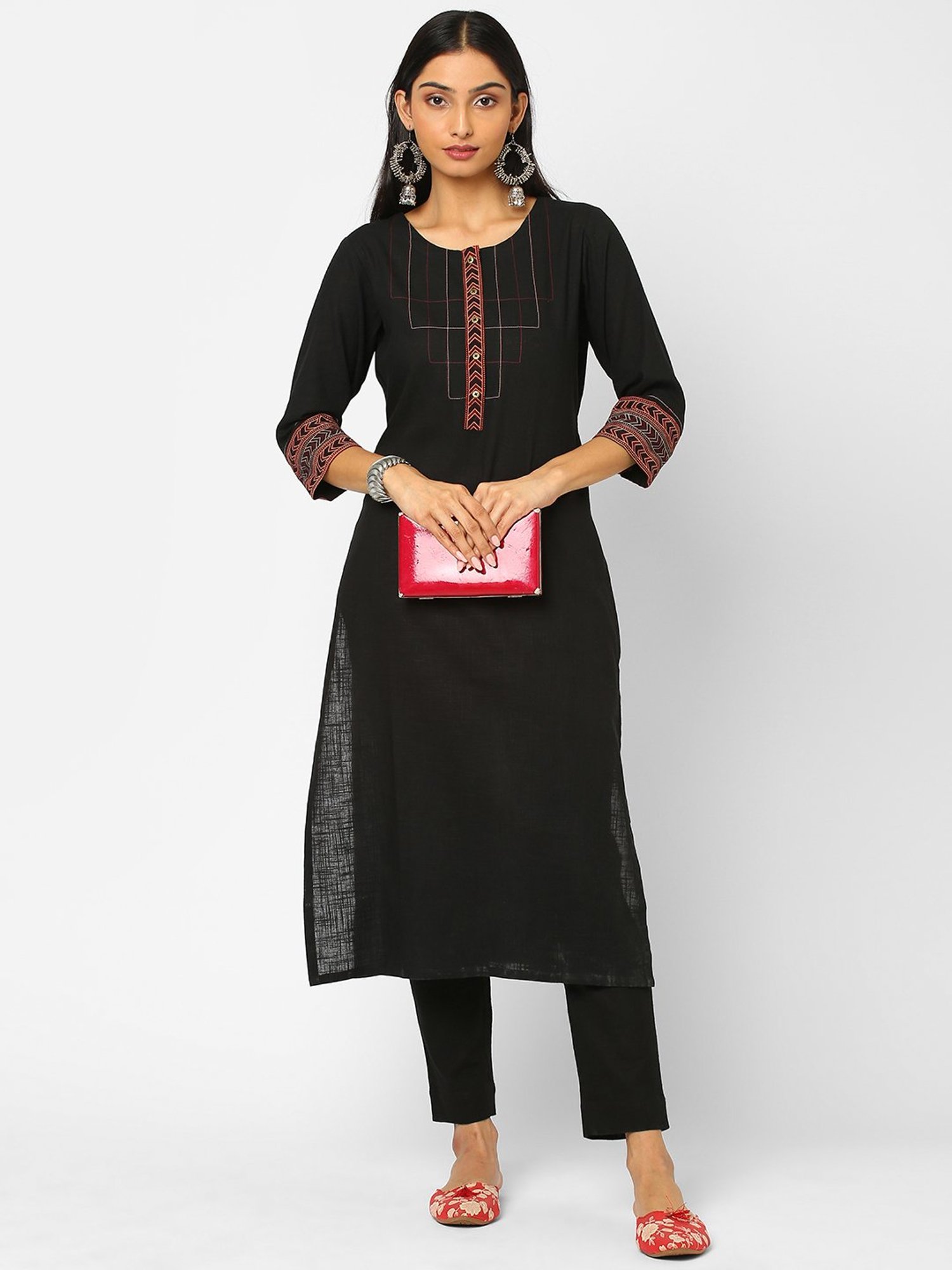Kami Kubi Black Cotton Straight Kurta