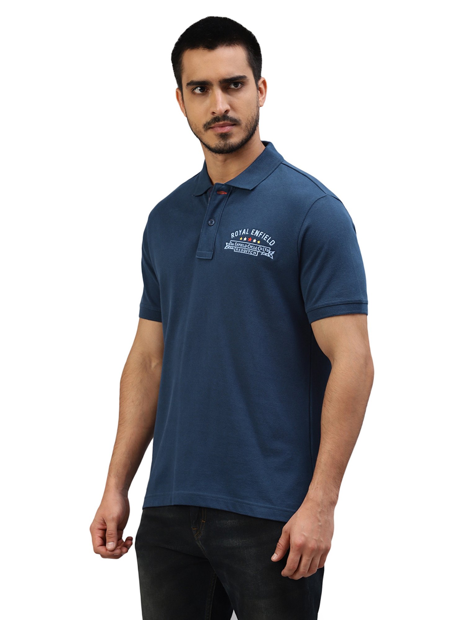 Royal Enfield Redditch Navy Regular Fit Logo Print Polo T-Shirt