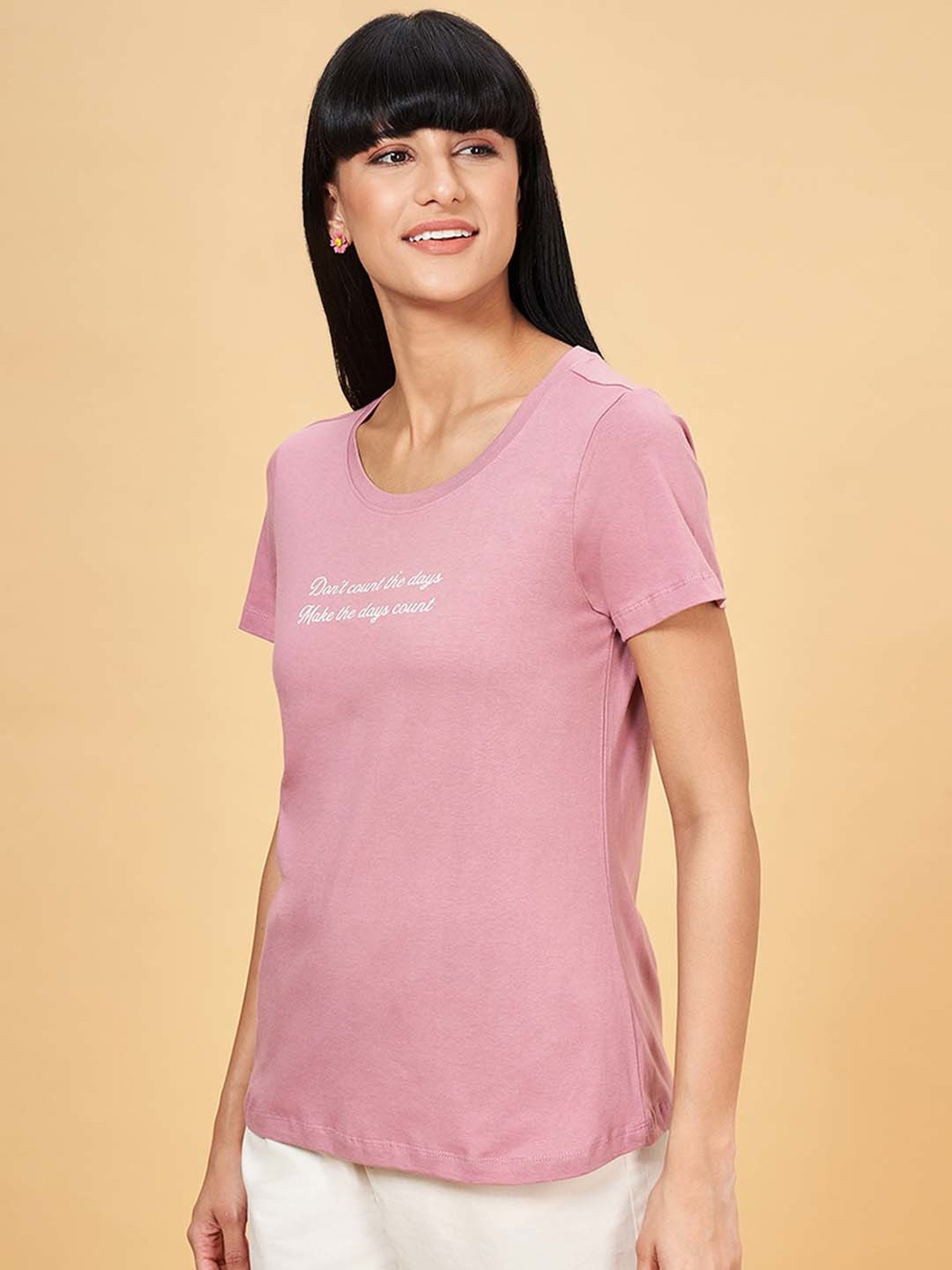 Honey by Pantaloons Pink Cotton Printed T-Shirt
