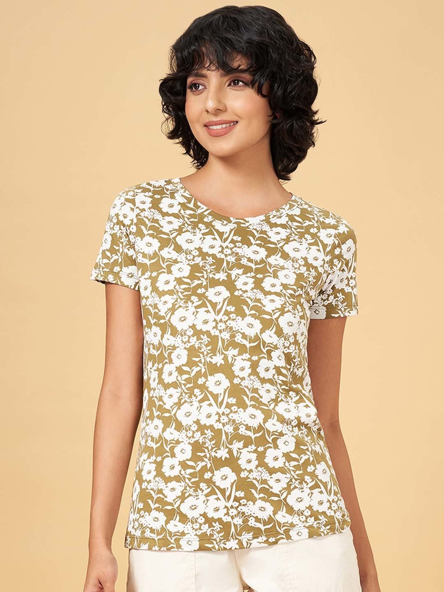 Honey by Pantaloons Green Cotton Printed T-Shirt