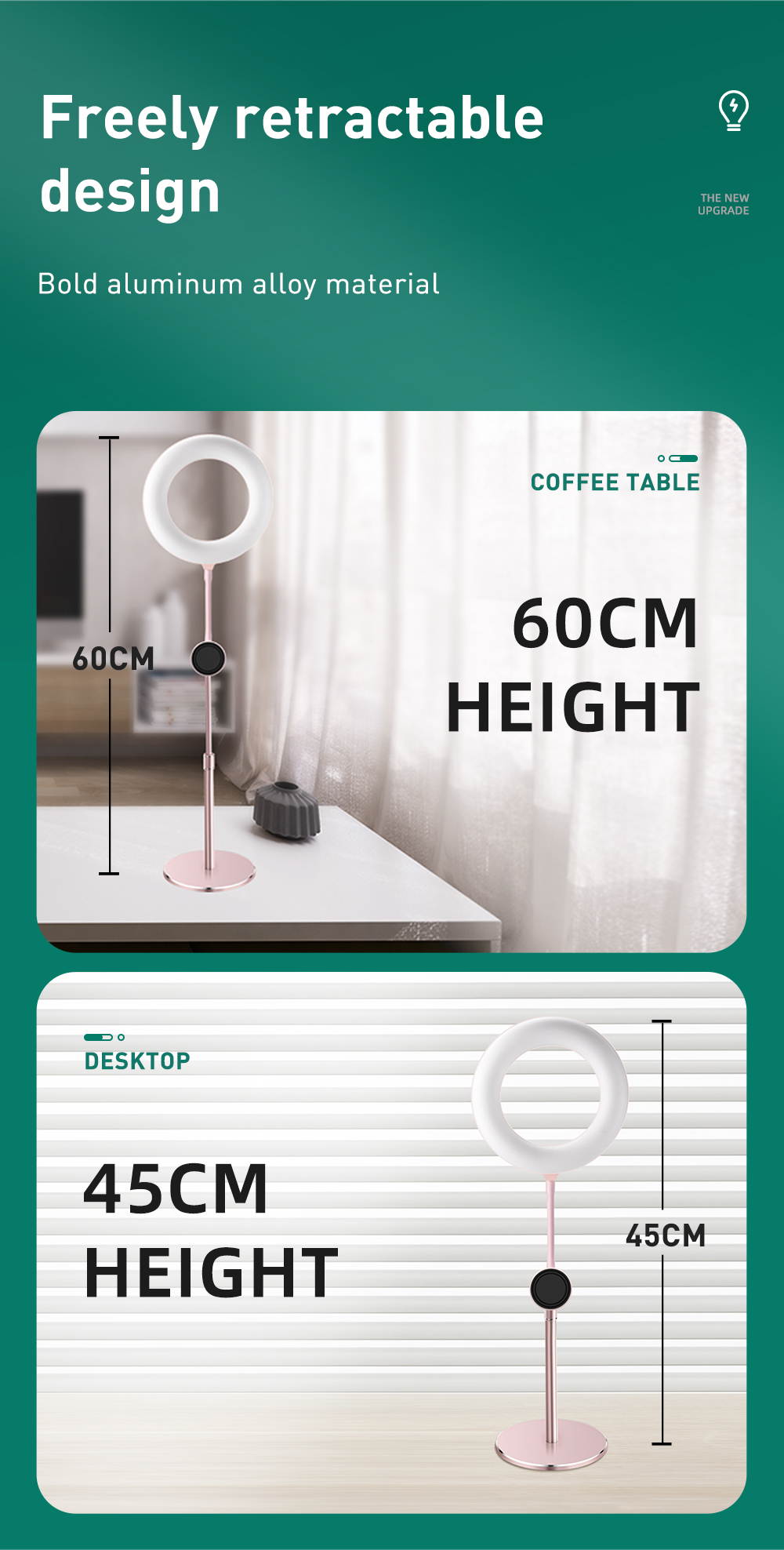 Portable Streaming Desktop Stand with Ring Light, Mobile Phone Holder Perfect for YouTube Streaming, Video Recording & Photography.