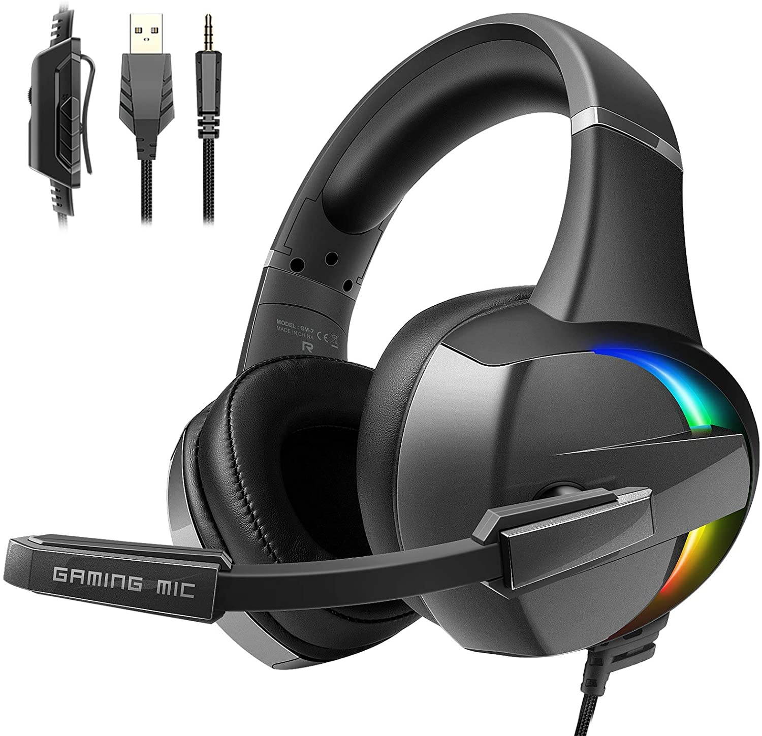 Beexcellent Gaming Headset, PS4 Xbox One Headset with Stereo Bass Surround Sound, Gaming Headphones with Noise Cancelling Mic for PS4 Xbox One PC Laptop Mac - RGB LED Light