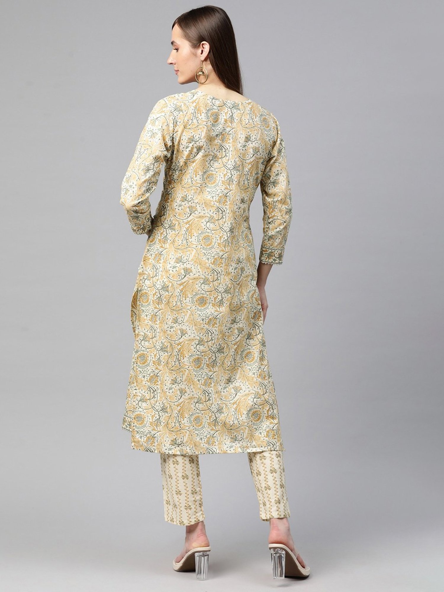READIPRINT FASHIONS Beige Cotton Floral Print Kurta Pant Set
