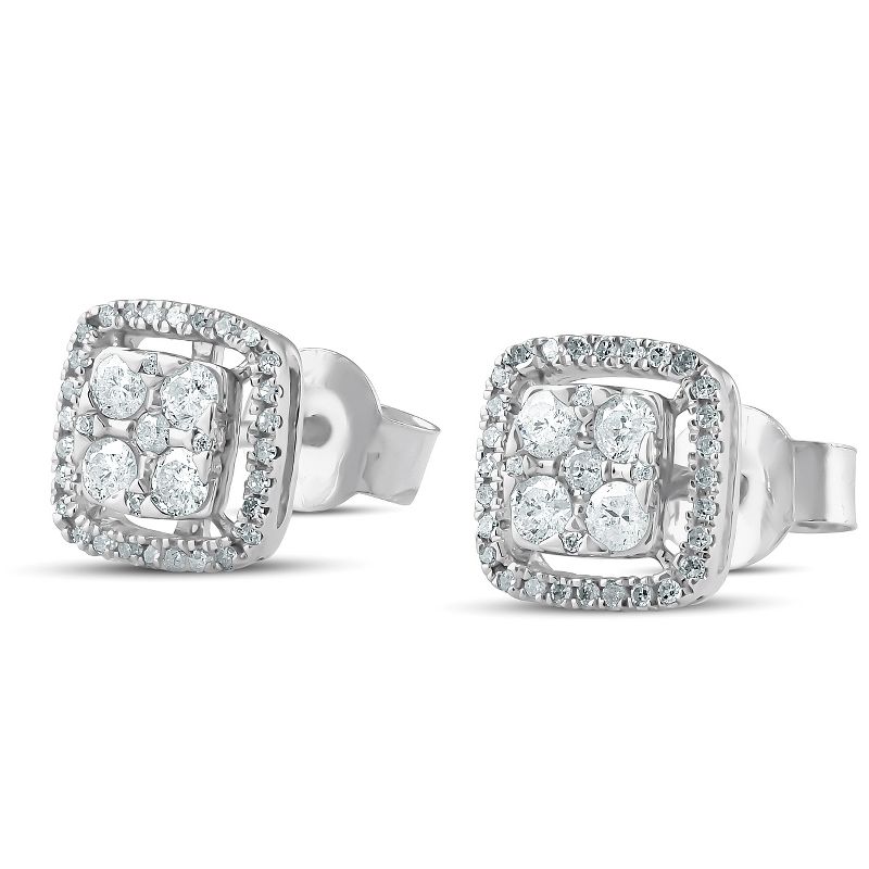 Pompeii3 1/2 CT Diamond Cushion Halo Studs Womens Earrings 10k White Gold