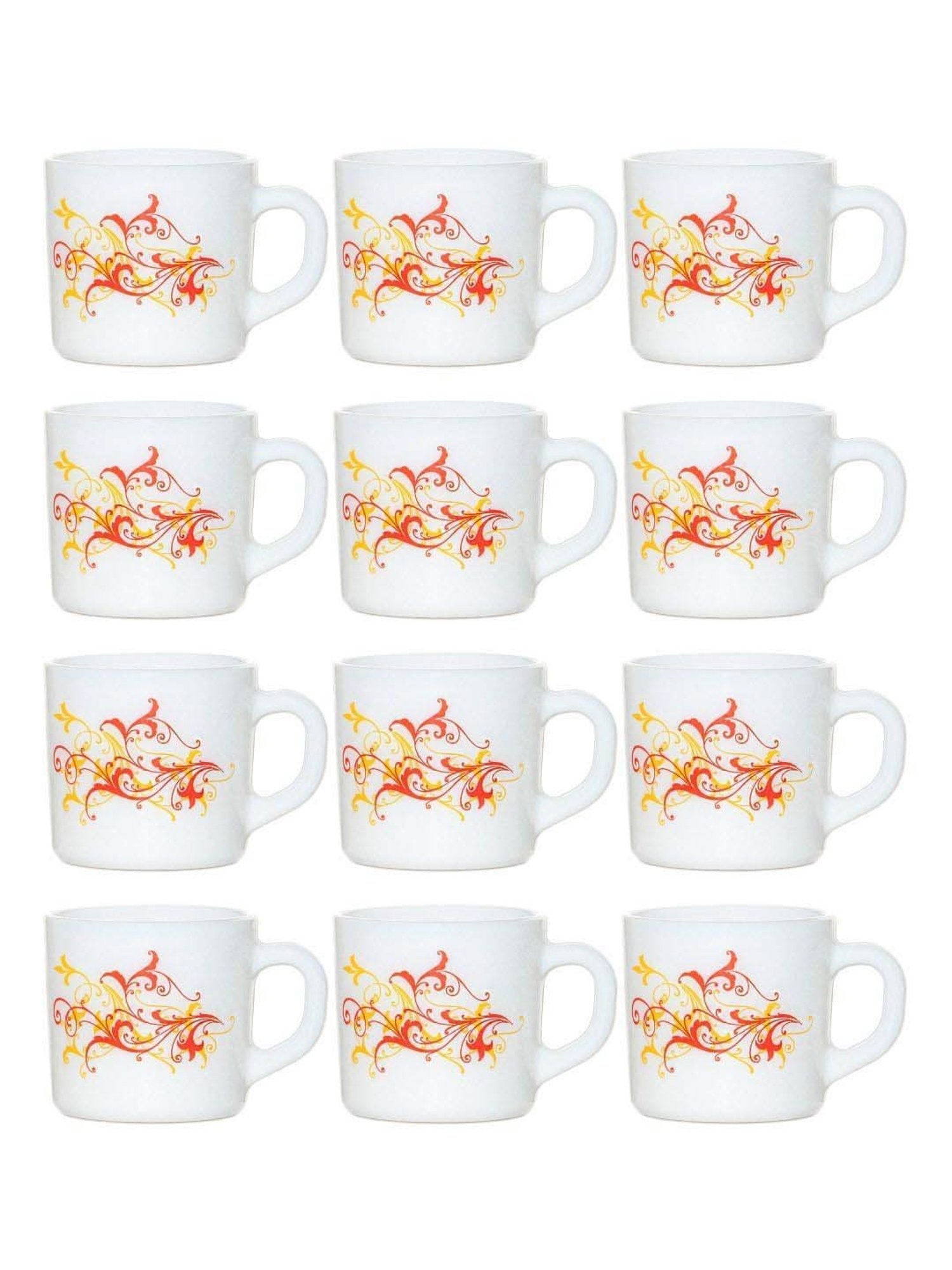 Cello White & Red Glass Coffee Mug (0.1 L) - Set of 12