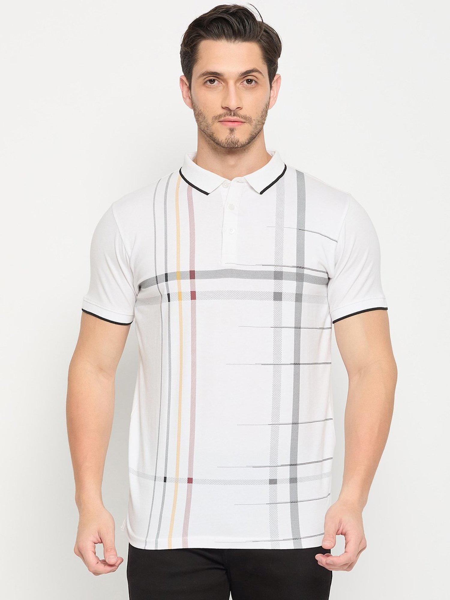 Duke White Slim Fit Striped Polo T-Shirt