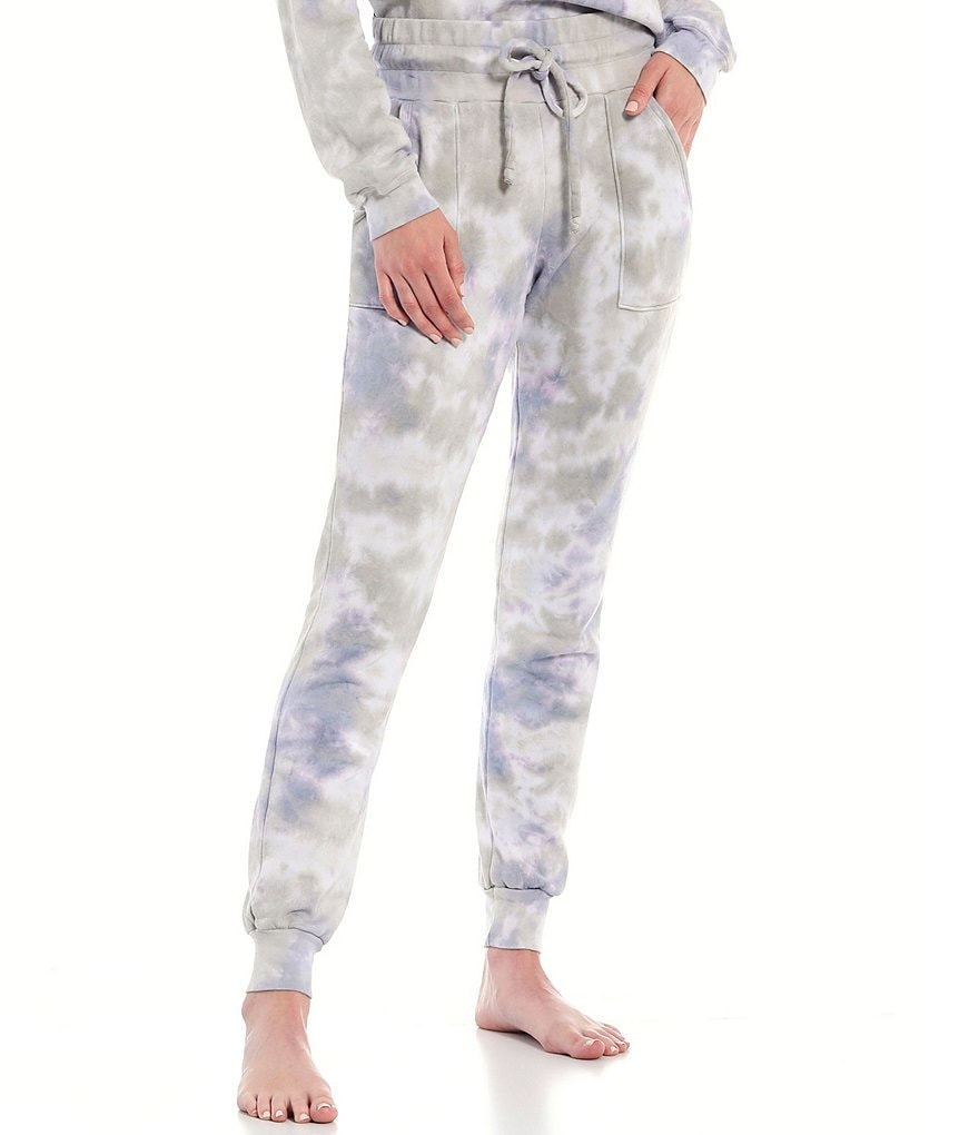 JALA Tie-Dye Print French Terry Fleece Coordinating Jogger Lounge Pants