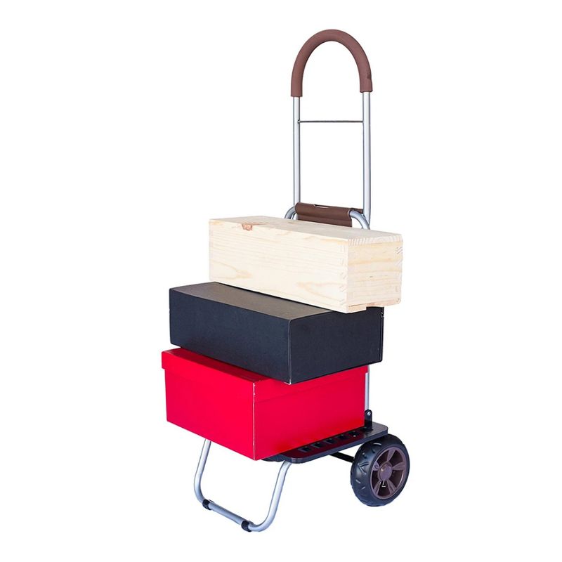 dbest products Portable Collapsible Folding Bigger Trolley Dolly Utility Cart Wagon w/ Oversized Wheels for Grocery Shopping, Brown