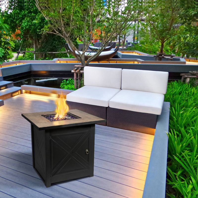 27" Square Steel Ceramic Propane Gas Fire Pit - Peaktop