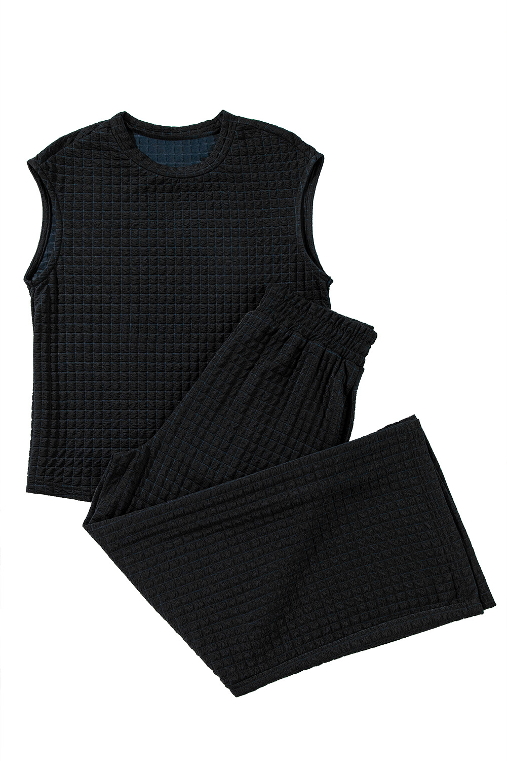 Green Solid Color Quilted Long Sleeve Top and Wide Leg Pants Set