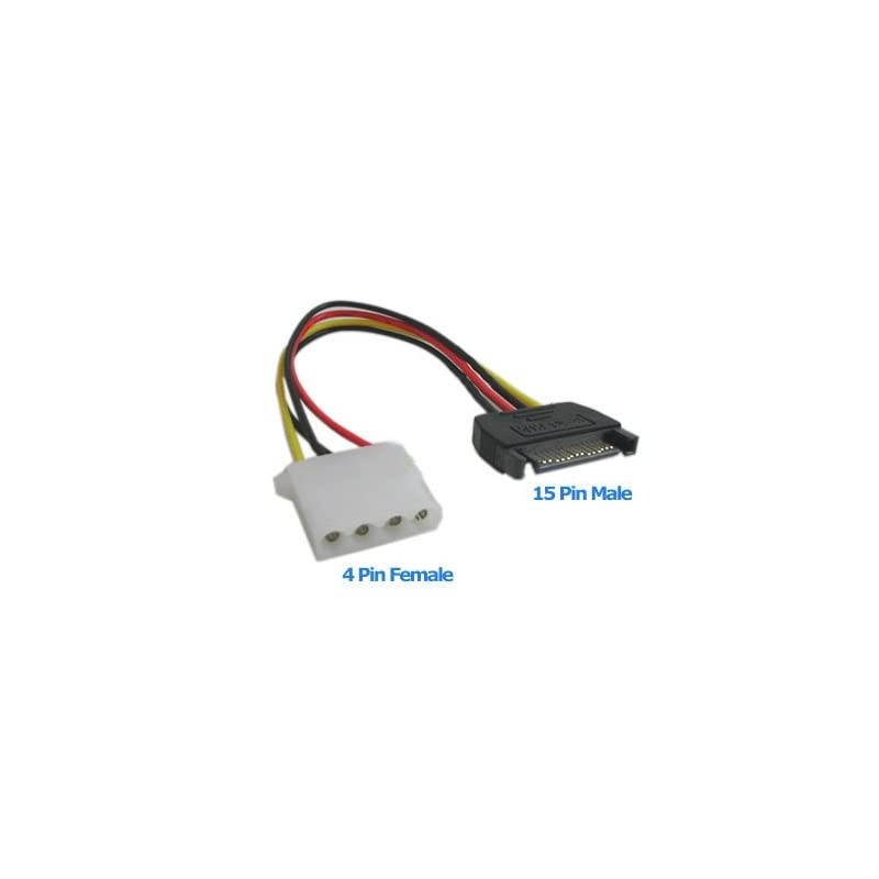 15Pin SATA Male to Molex LP4 Female Power IDE Cable 6Inch 2 Pack WDLLC
