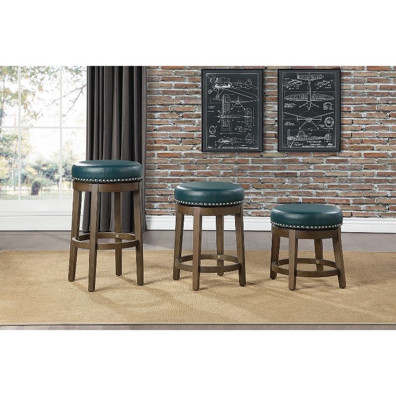 Lexicon Whitby 18 Inch Dining Height Wooden Bar Stool with Solid Wood Legs and Faux Leather Round Swivel Seat, Green (2 Pack)