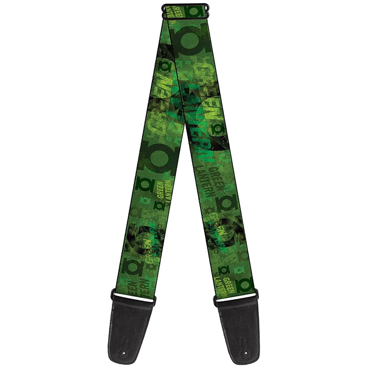 Guitar Strap Green Lantern Logo Collage Weathered Greens 2 Inches Wide