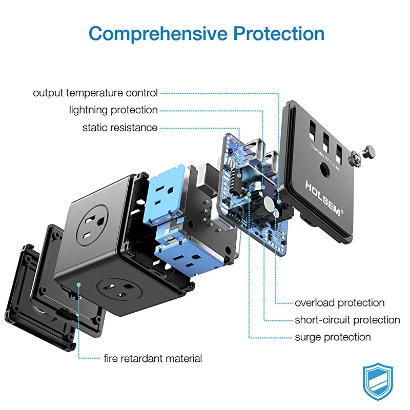 Power Cube Surge Protector 14 AC outlets 3 Smart USB Ports 5V24A and 6 Heavy Duty Extension Cord Black 3 Pack