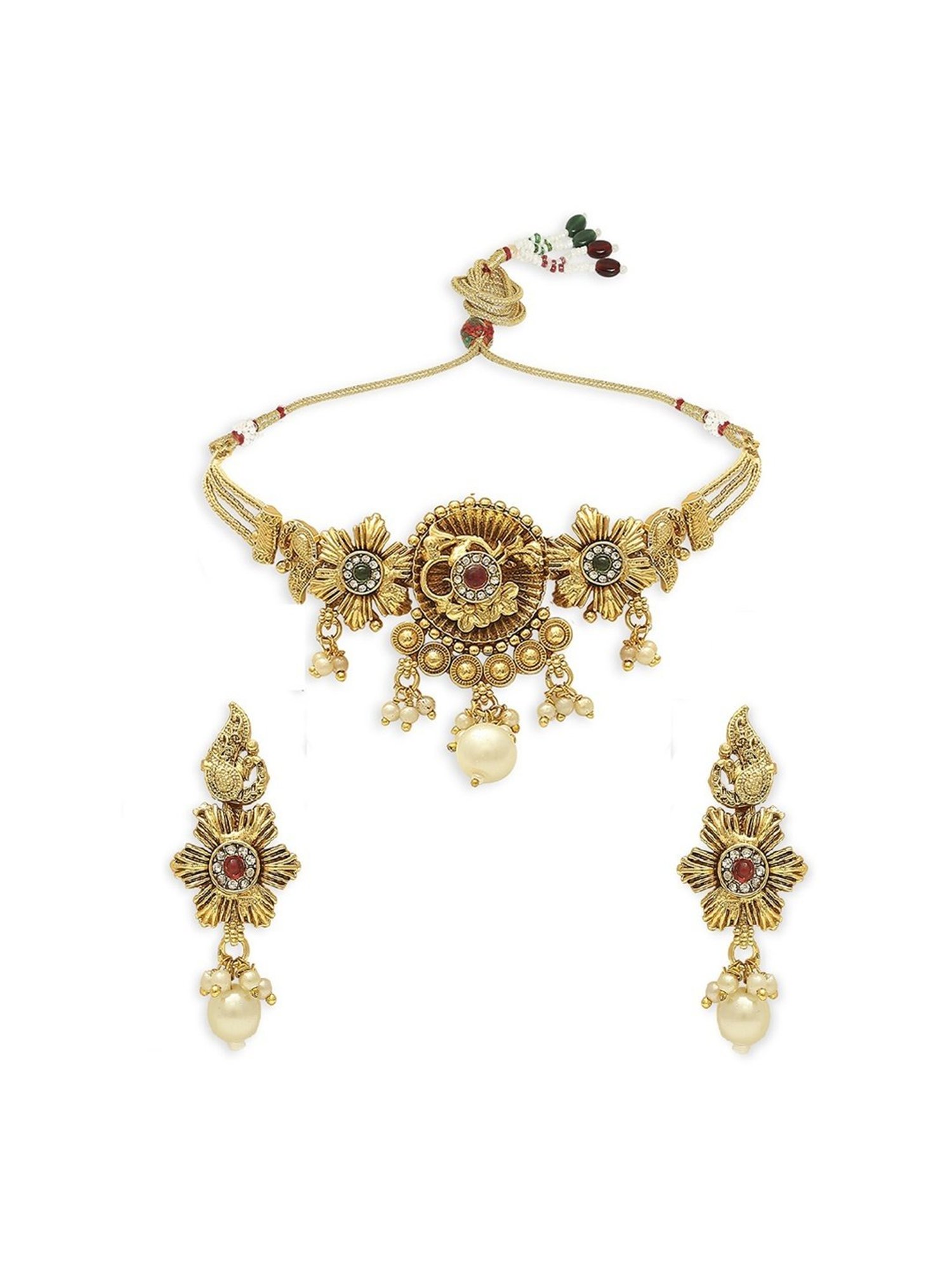 Oomph Antique Ethnic Red Necklace & Earring Set