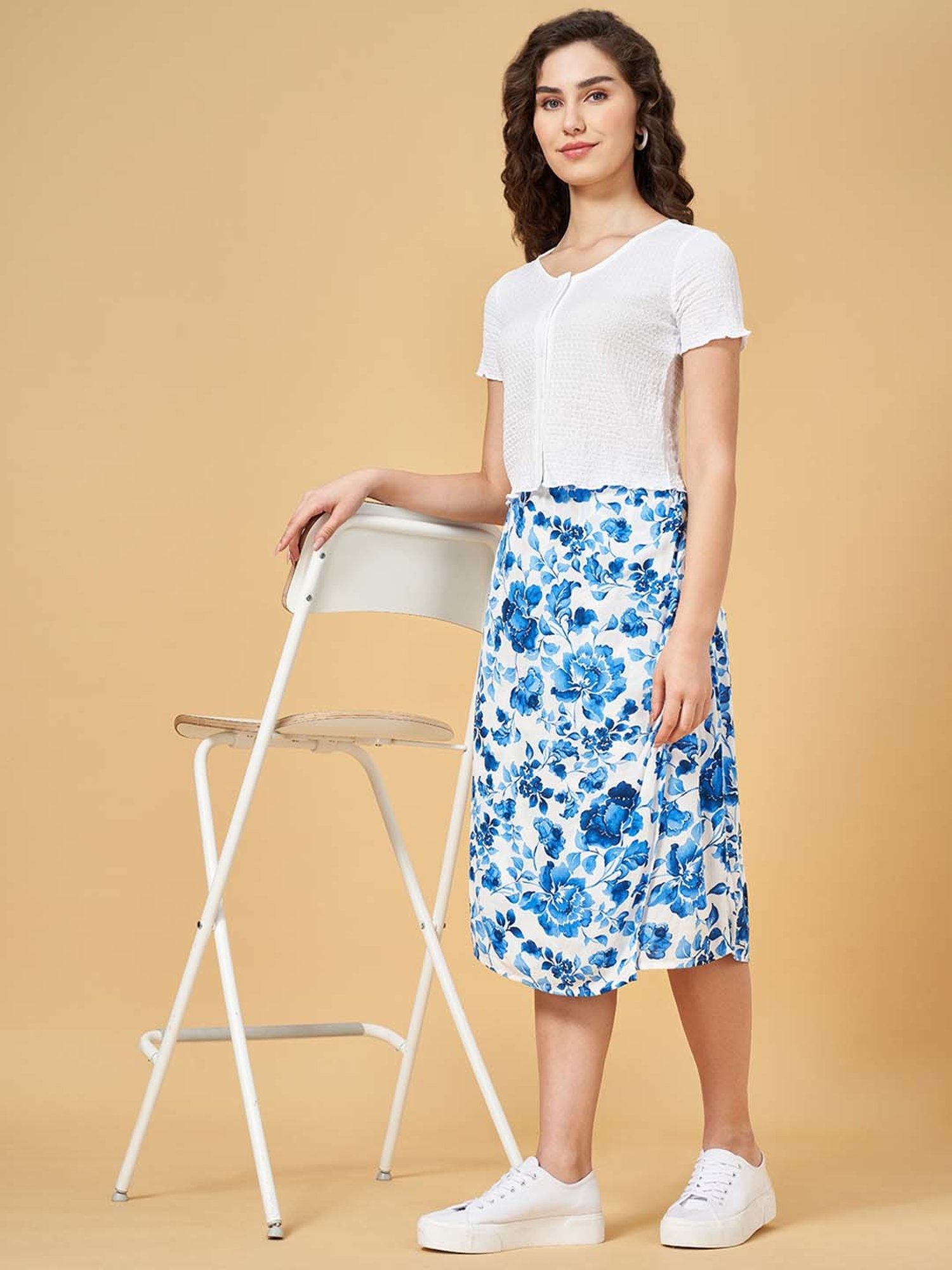 Honey by Pantaloons Blue Printed A-Line Skirt