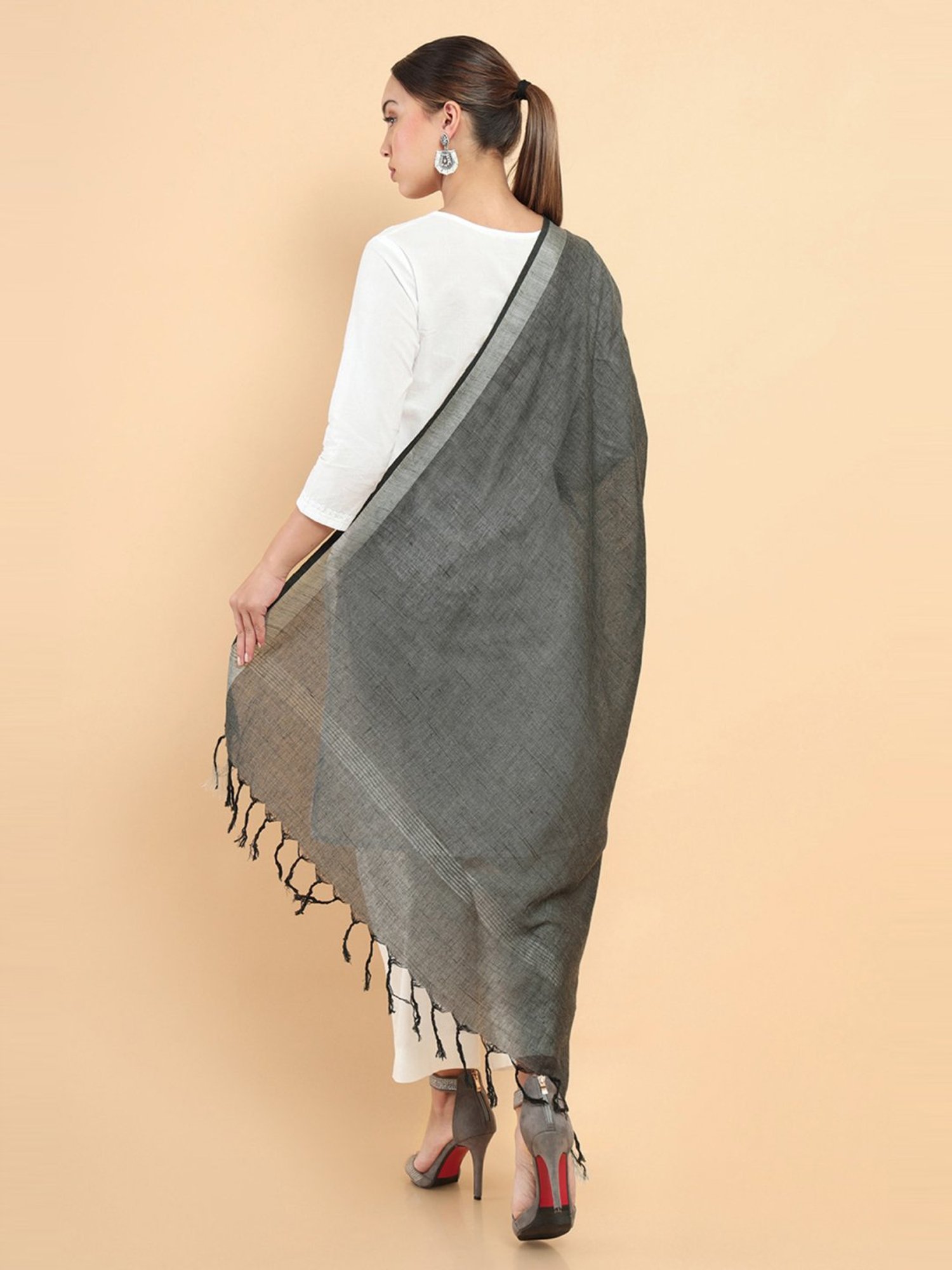 Soch Black Cotton Plain Dupatta