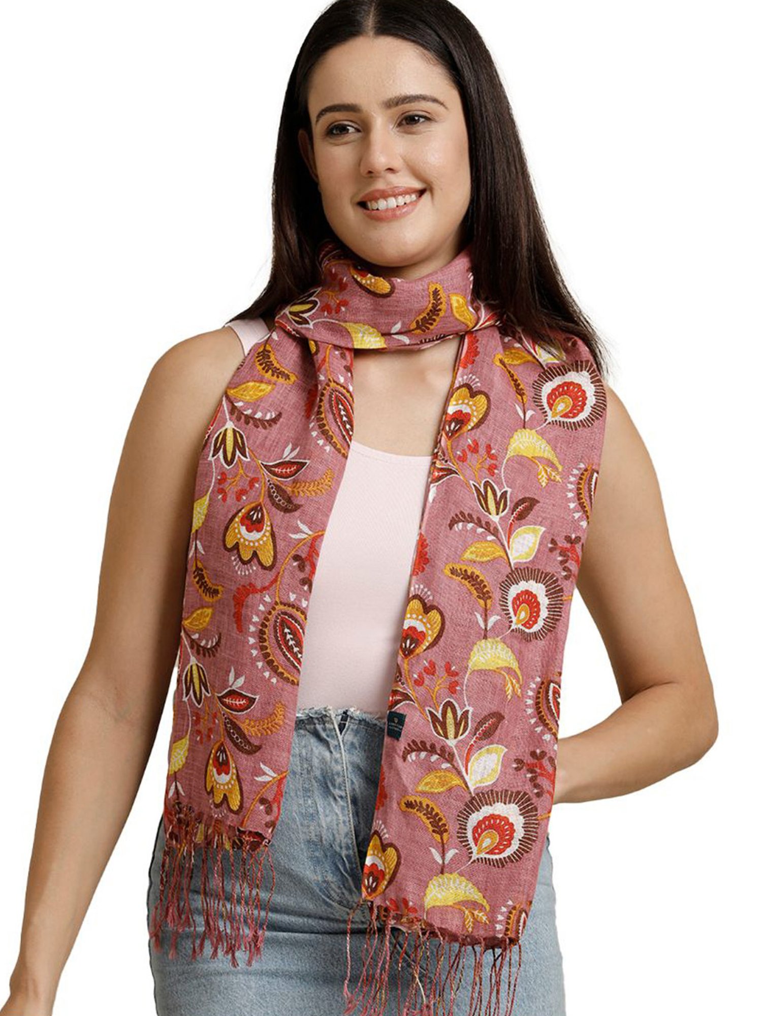 Linen Club Pink Printed Pure Linen Stole