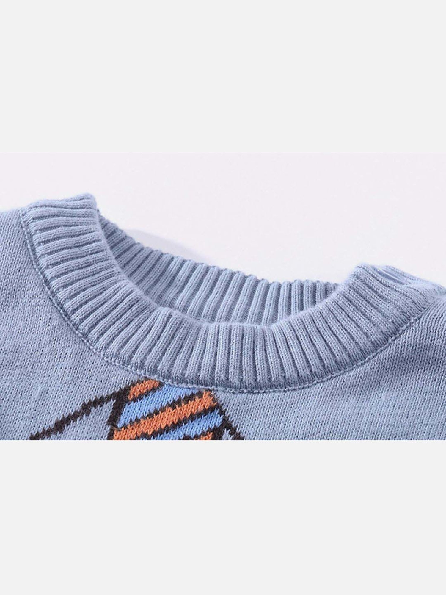 Little Surprise Box Blue Printed Full Sleeves Sweater