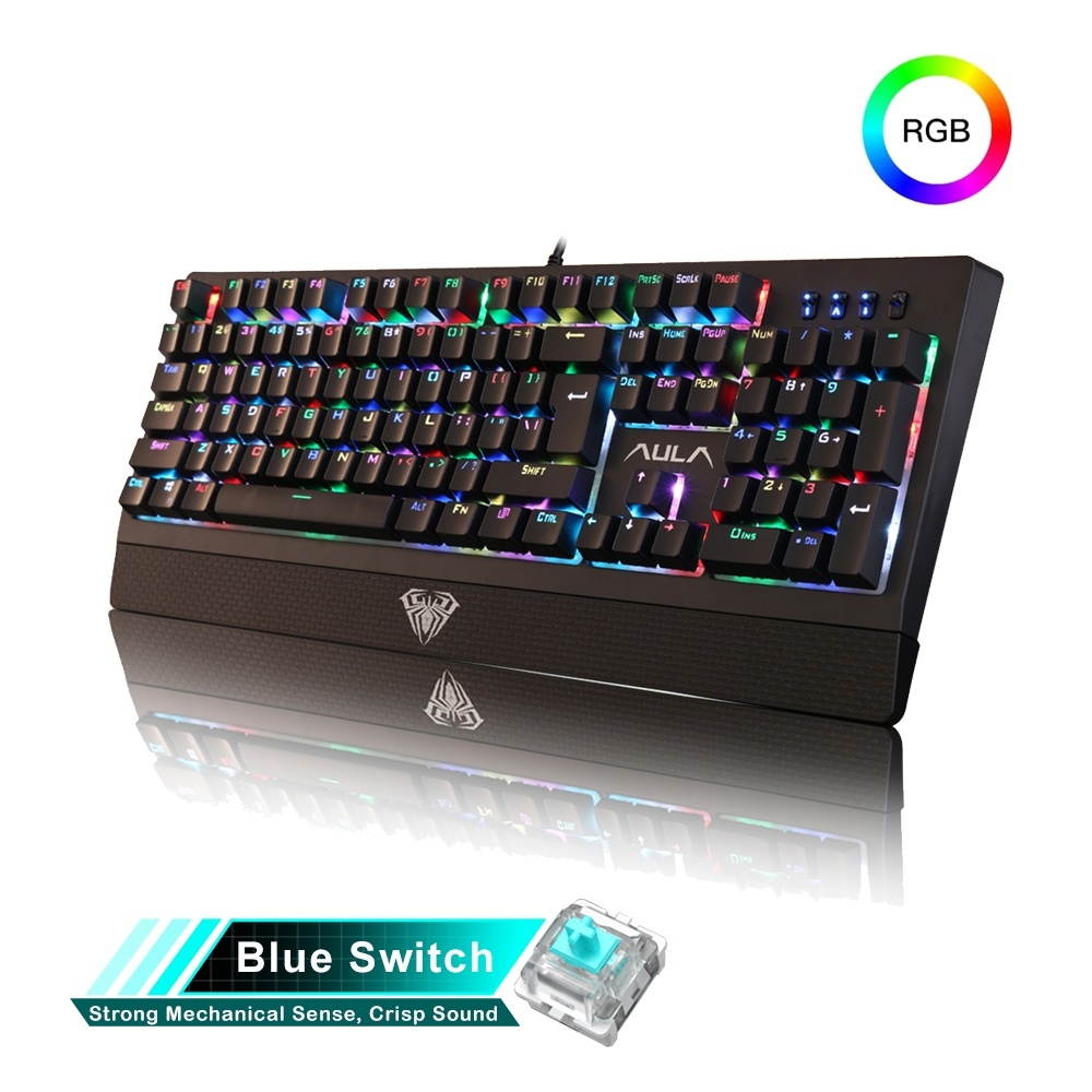 AULA S2018 Wing Of Liberty 104 Keys USB RGB Light Wired Mechanical Gaming Keyboard, Blue Shaft