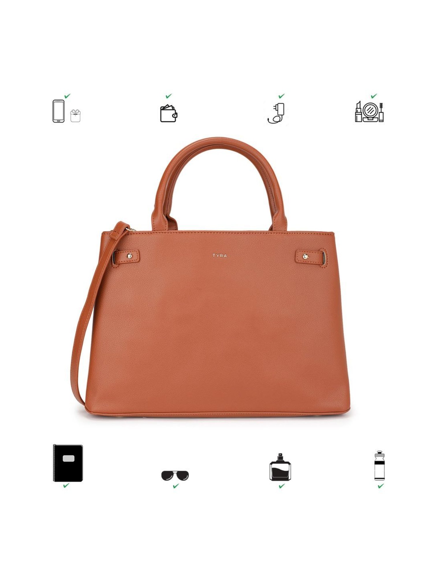 Tyra Ruby Tan Solid Faux Leather Tote Handbag