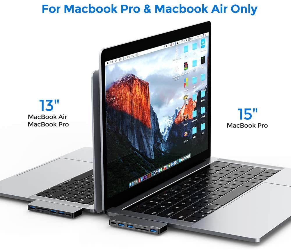USB C Hub, 6 in 1 Aluminum Type C Hub Adapter, MacBook Pro 2020 Accessories with 3 USB 3.0 Ports, TF/SD Card Reader, USB-C Power Delivery for MacBook Pro 13? and 15? 2016-2019, MacBook Air 2018 2019