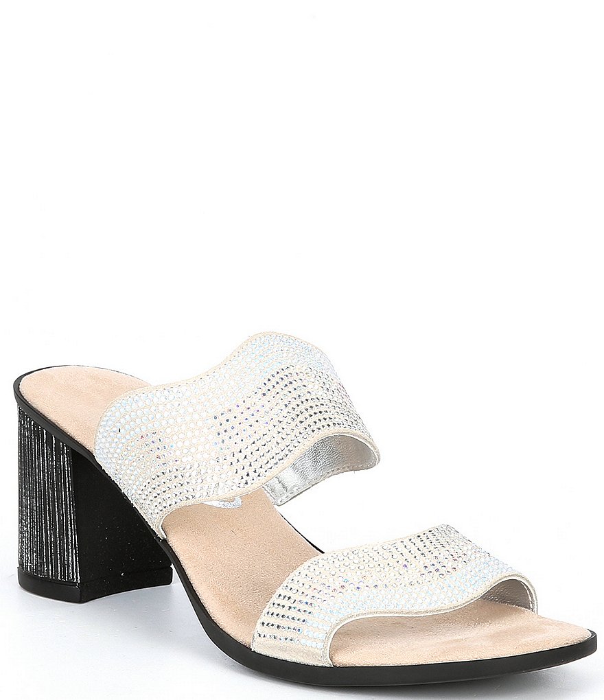Onex Perla Rhinestone Embellished Leather Block Heel Slide Sandals