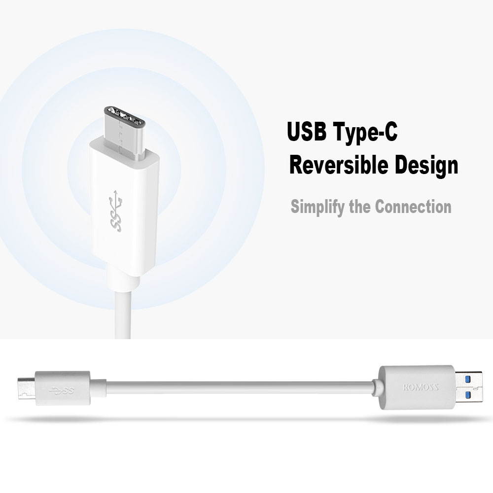 ROMOSS&reg; USB 3.0 Type-C to Type-A USB-3.1 Cable Cord 3.3ft (1m) Compatible with Macbook 12 inch, Nokia N1 and other Type-C Supported Devices