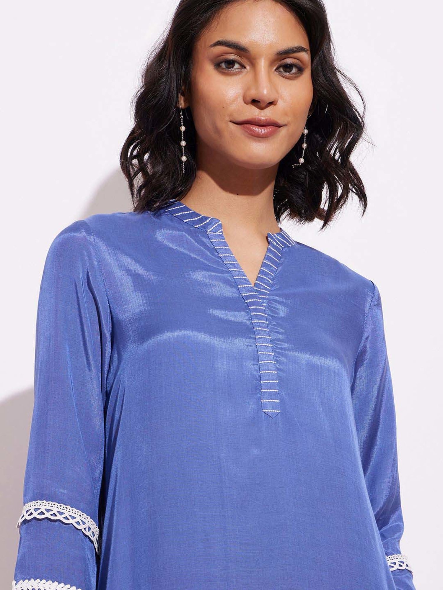 Pink Fort Blue Embroidered Kurti