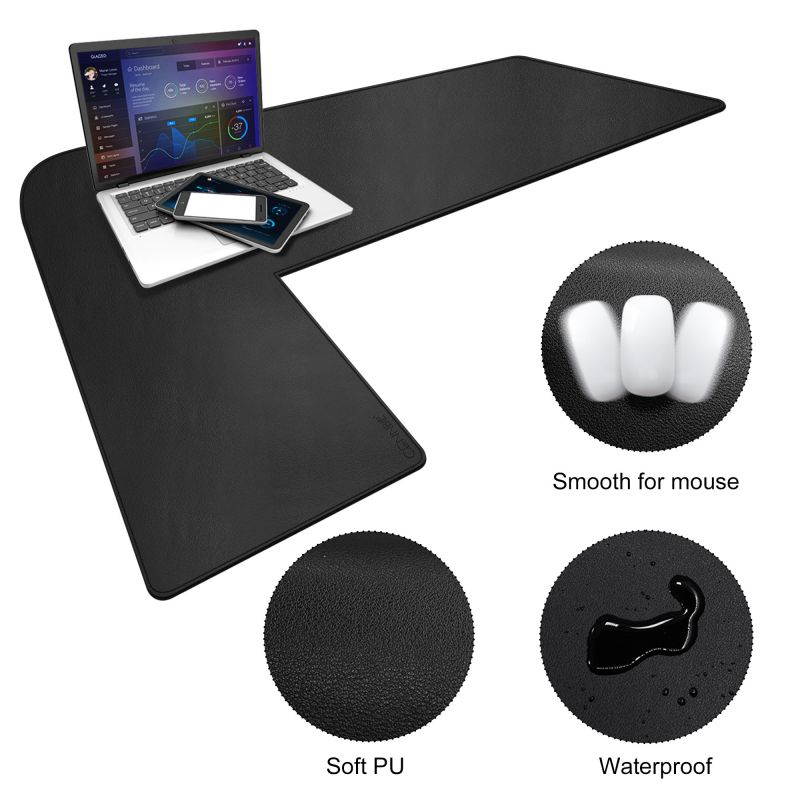 Large L-Shaped Leather Desk Pad - Home Office Accessories Corner Desk Mat - 47.2 x 55.1 inches Black
