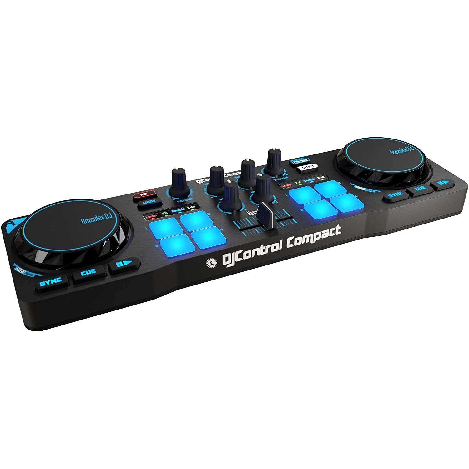 Hercules 4780843 DJControl Compact super-mobile USB Controller with 8 Trigger Pads and 2 Virtual Turntable Decks