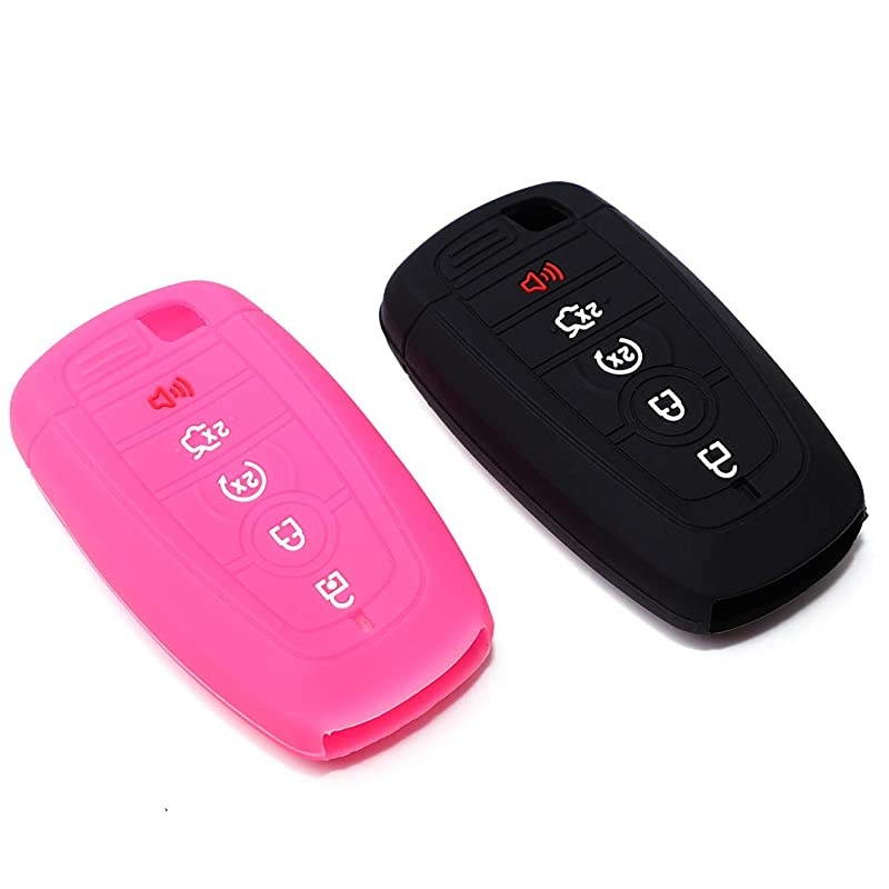 Silicone Car Key Fob Cover Fits 2017 2018 Ford Mustang Fusion Explorer Ford FSeries F250 F350 Smart Key Five Buttons Fob Remote Push Start 1Pcs Black and 1Pcs Rose