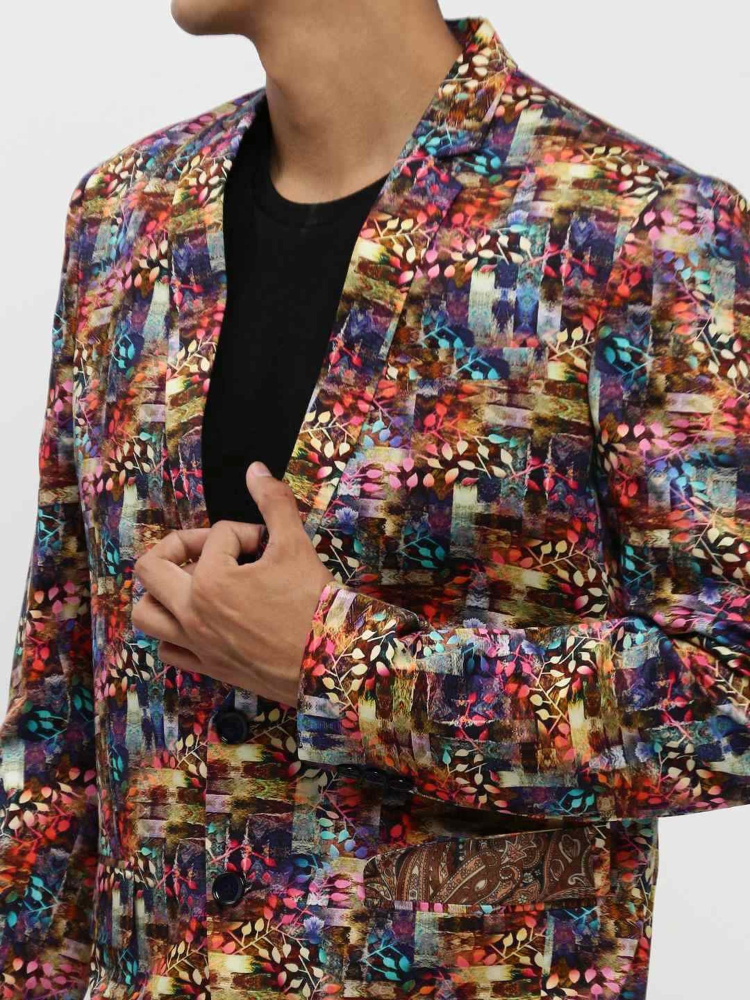 SHOWOFF Multicoloured Slim Fit Printed Blazer