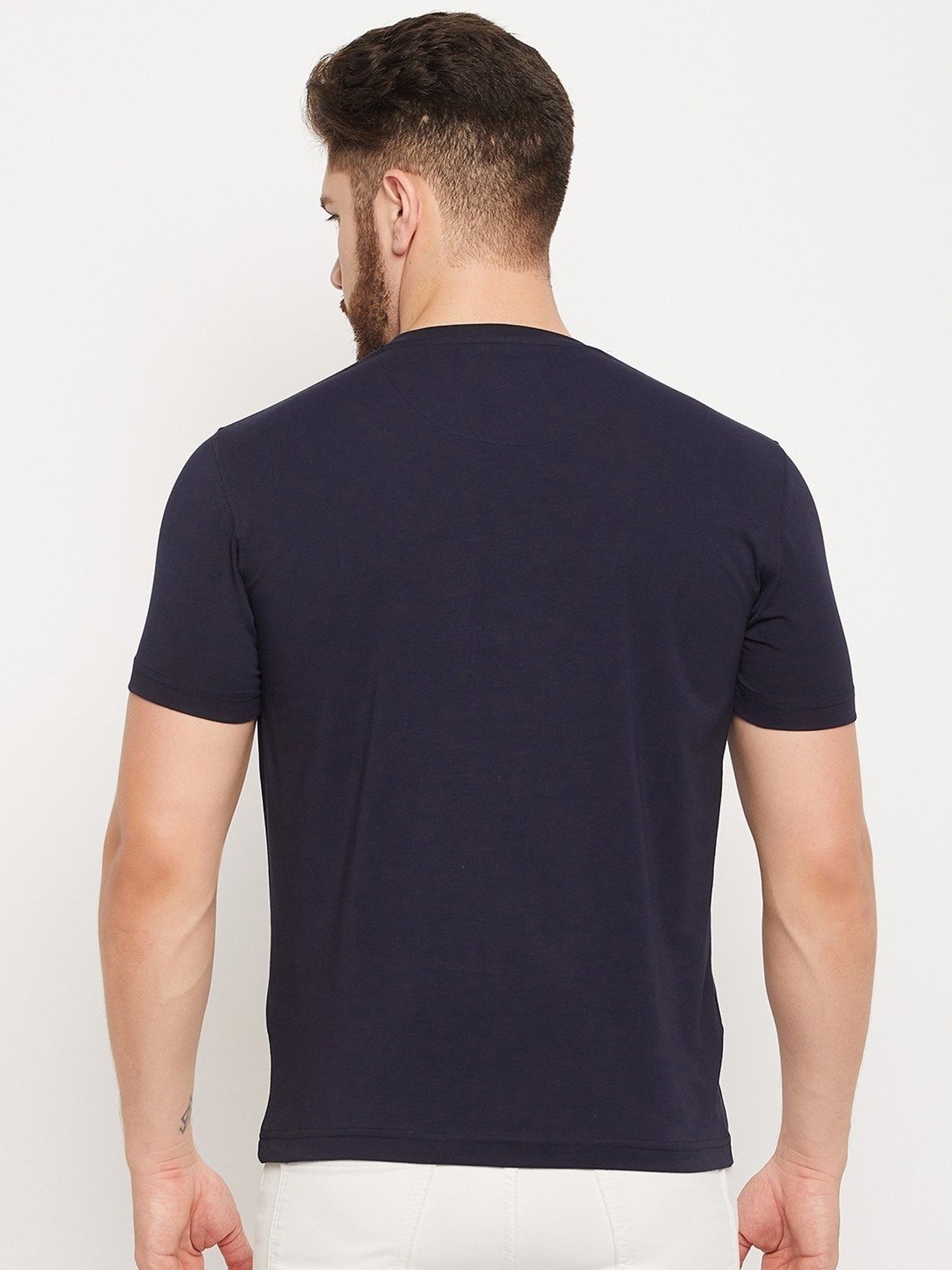 Cantabil Navy Cotton Regular Fit Printed T-Shirt