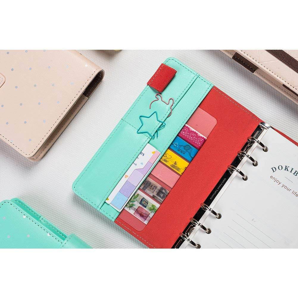 Labon's Binder Closure Refillable Writing Filofax Softcover Rhombic Banded Personal Organizer for A6 Insert Loose Leaf Paper/ Planner Calendar/ Weekly Monthly Schedule Stainless Steel 6 Rings Green