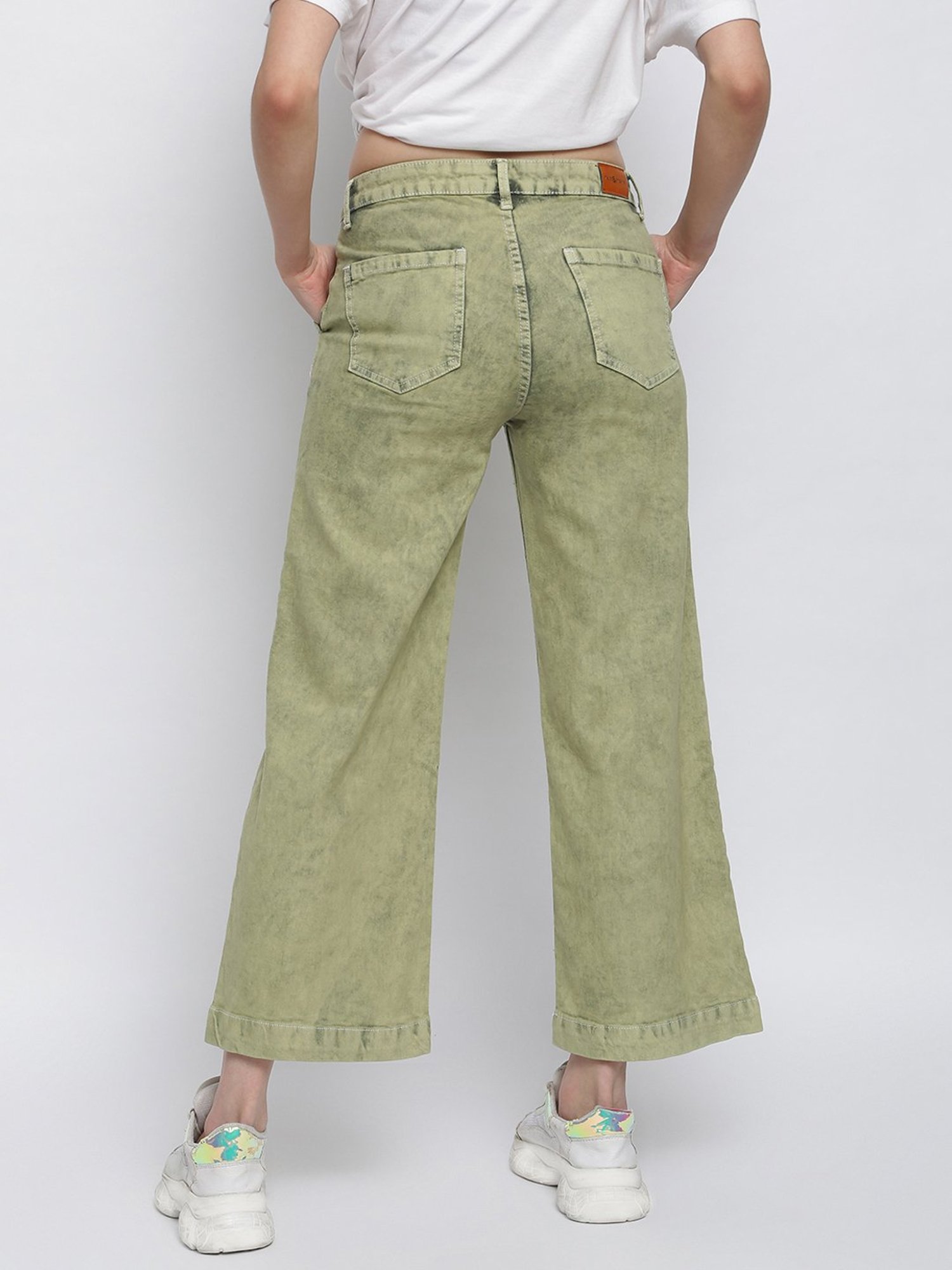 Tales & Stories Olive Regular Fit Lightly Washed Jeans