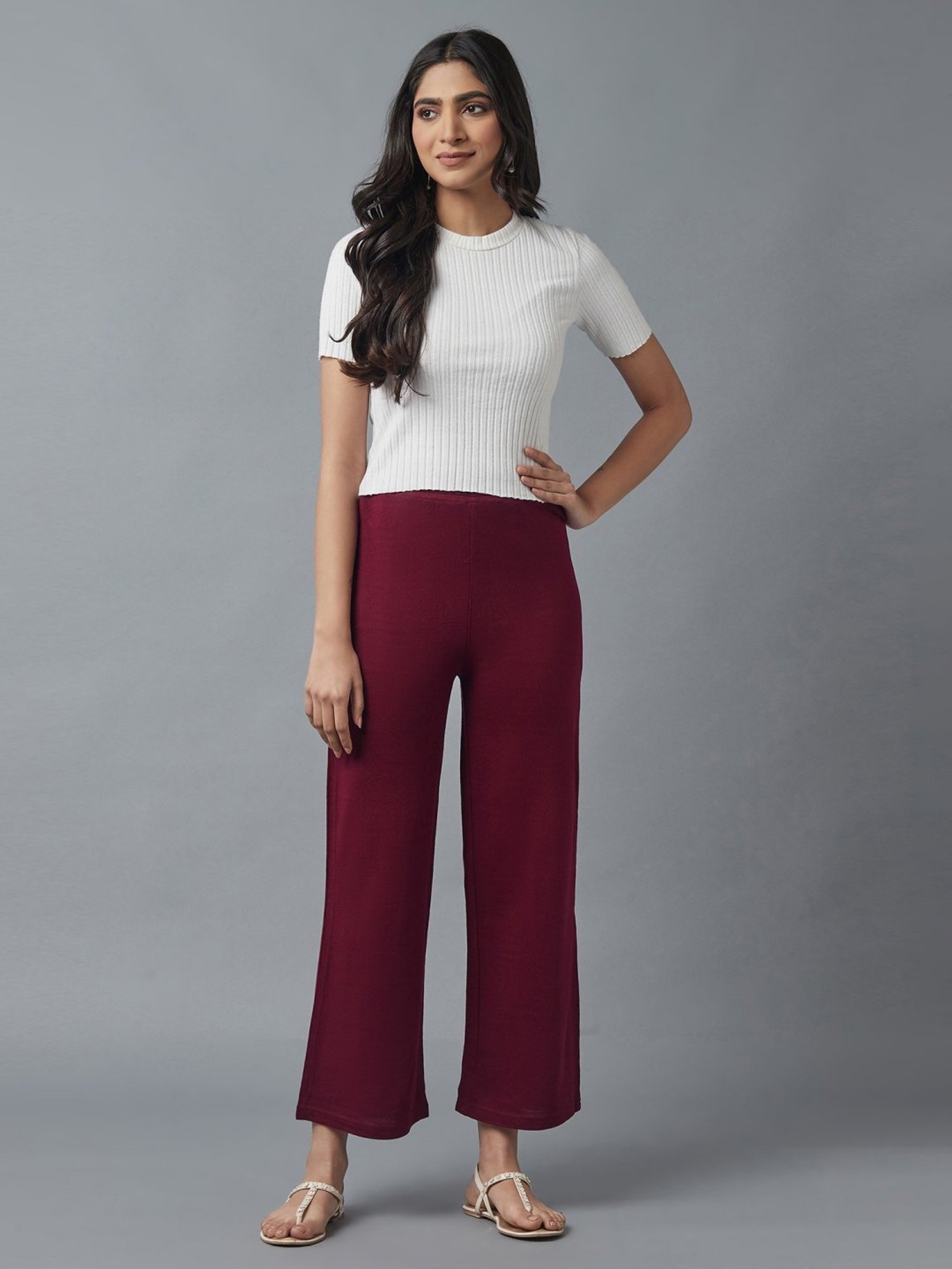 Elleven Maroon Plain Palazzos