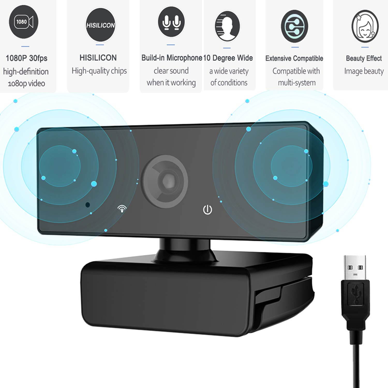 Webcam with Microphone Streaming for HD 1080p, Desktop with Built-in Microphone, Widescreen Video Calling and Recording, Desktop Or Laptop Notebook Webcam