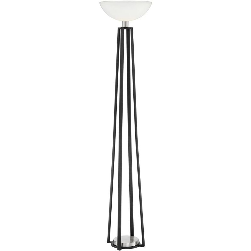 Franklin Iron Works Modern Torchiere Floor Lamp Black Gun Metal Brushed Nickel Opal Glass Shade for Living Room Bedroom Uplight