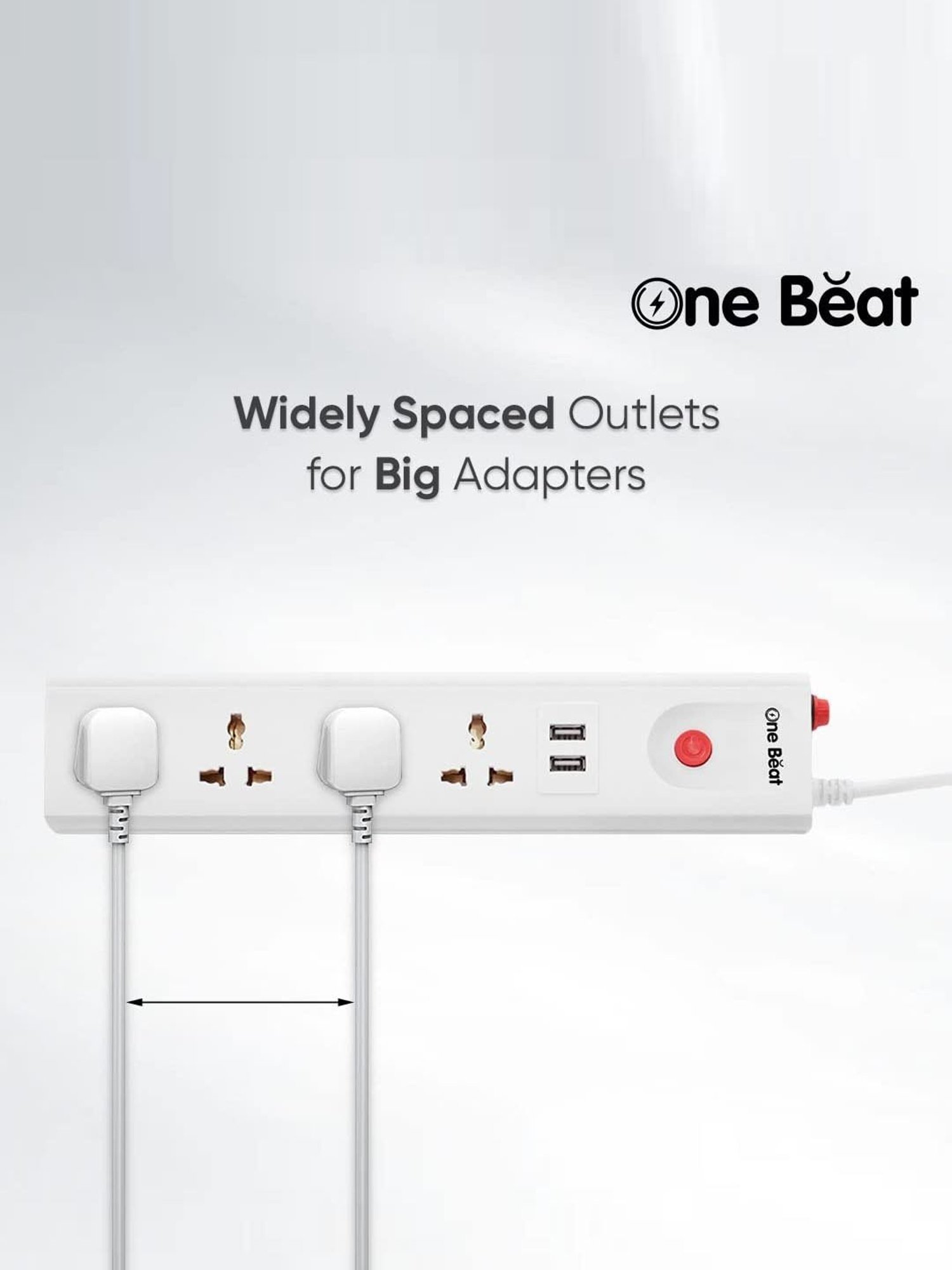 One Beat Extension 4 Universal Sockets, Power Load 10 AMP, 2 USB Port with 2 Mtr Cable (White)