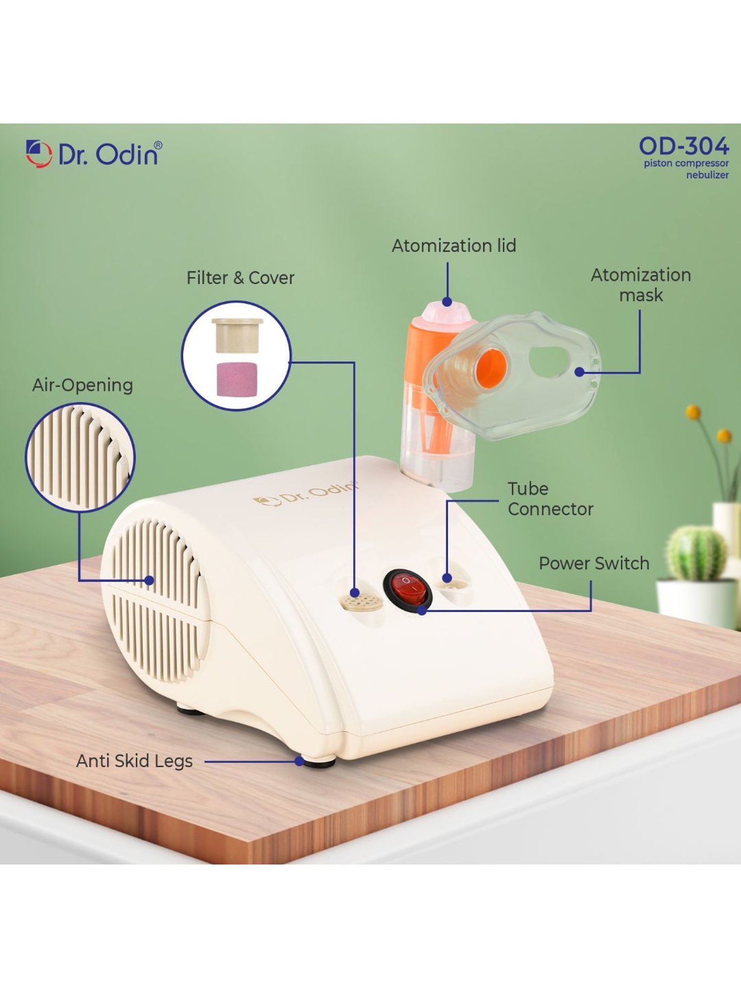 Dr. Odin OD304 Nebulizer with Piston Compressor Technology (Yellow)