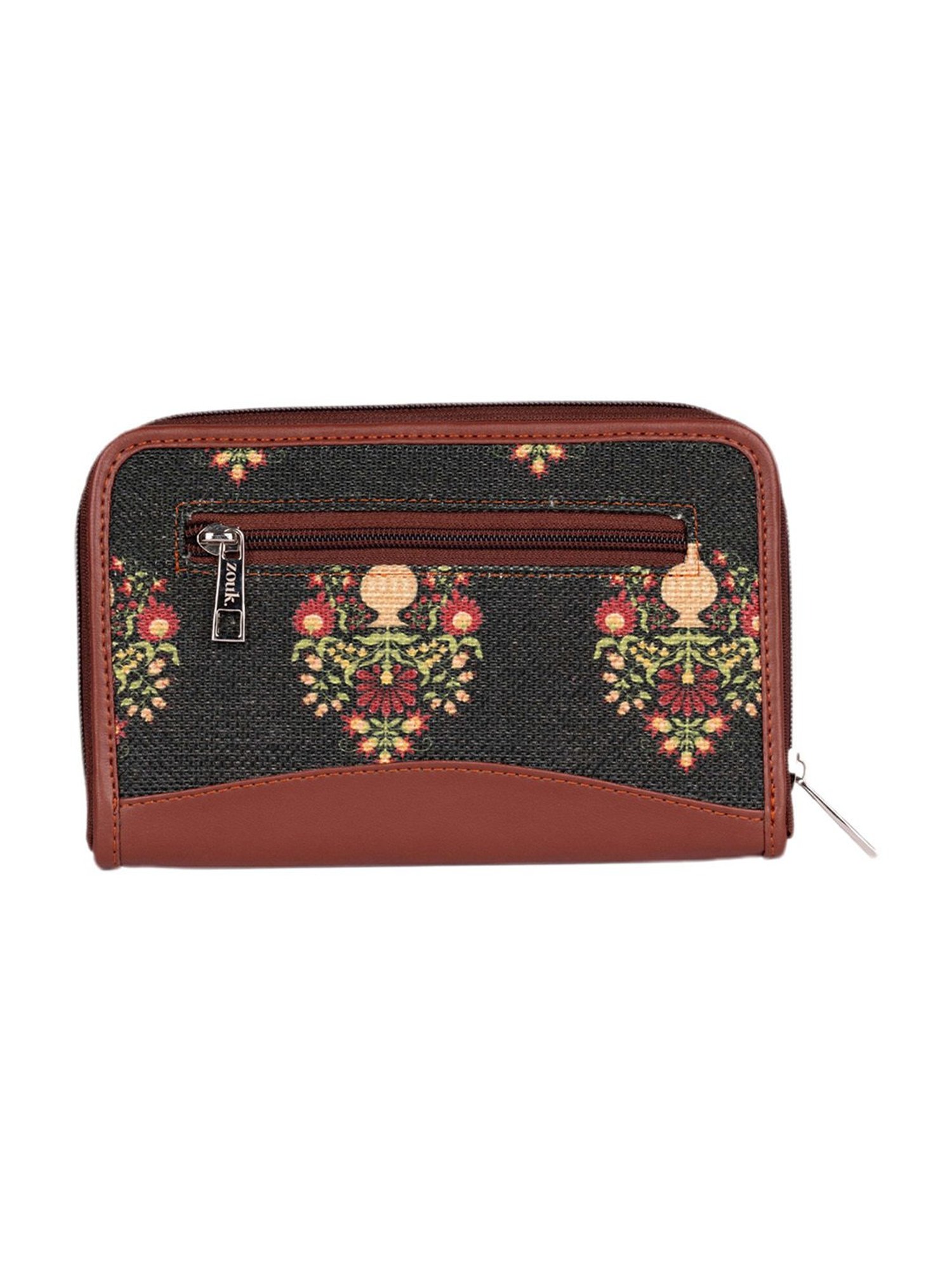 ZOUK Royal Mogra Green Printed Zip Around Wallet for Women