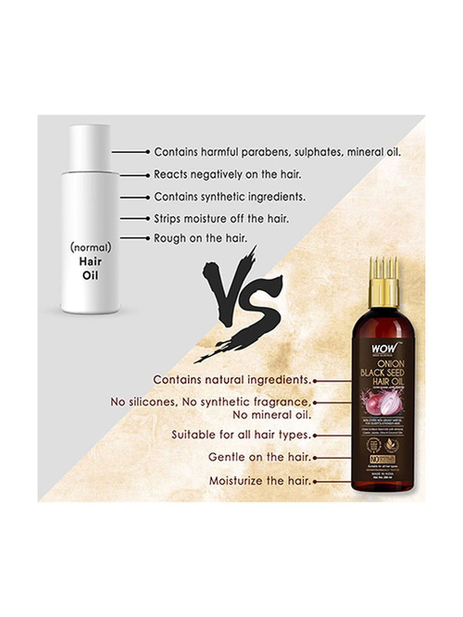 Wow Skin Science Onion Black Seed Hair Oil with Comb Applicator - 200 ml