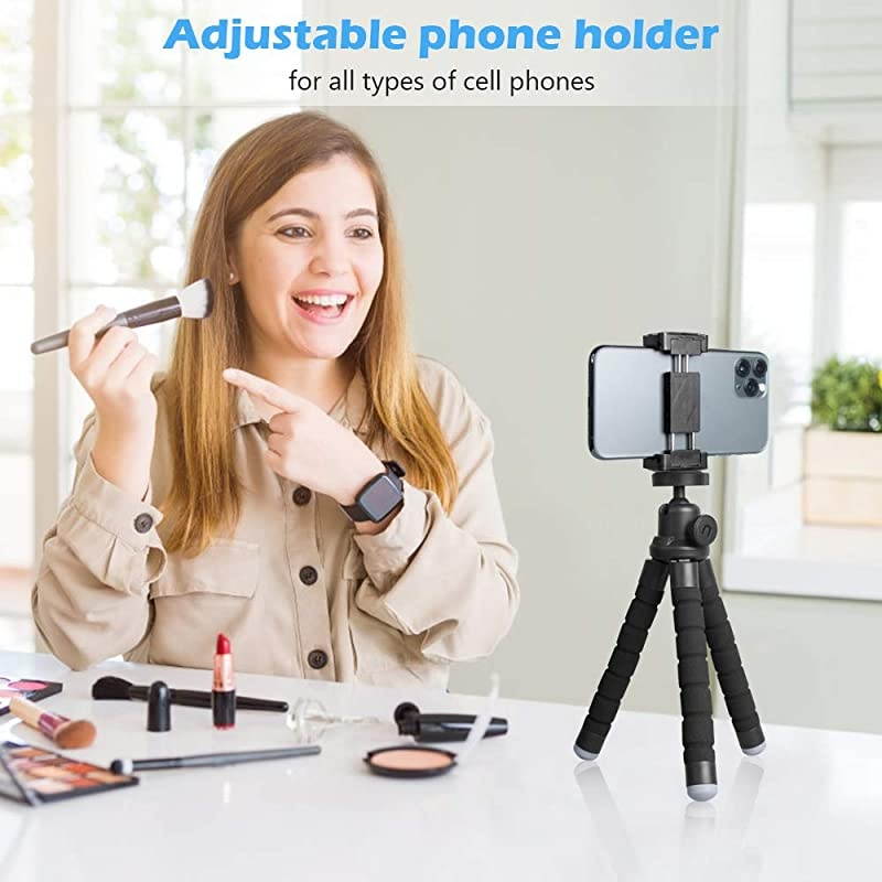 Phone Tripod, Portable and Flexible Tripod with Wireless Remote and Universal Clip, Cell Phone Tripod Stand for Video Recording (Black)
