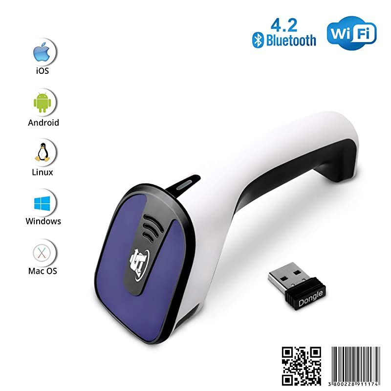 Portable Wireless Bluetooth Barcode Scanner: 3-in-1 Hand Scanners - Cordless, Rechargeable 1D and 2D Scan Gun for Inventory Management - Wireless, Handheld, USB Bar Code/QR Code Reader