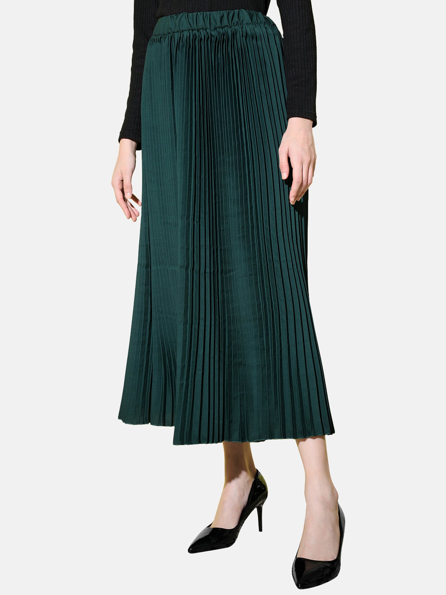 BUYNEWTREND Bottle Green A-Line Skirt