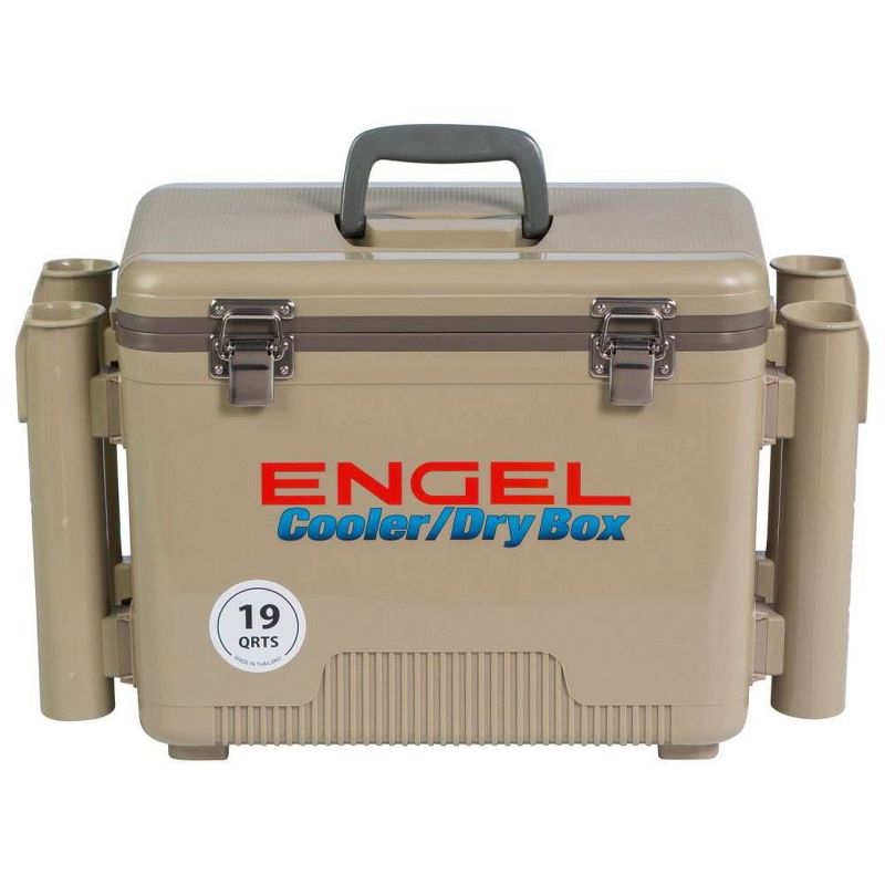 Engel 19 Quart Fishing Rod Holder Attachment Insulated Dry Box Cooler, Tan