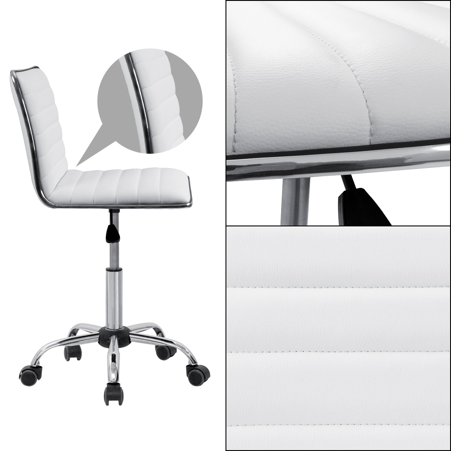 Furmax Mid Back Task Chair, Low Back PU Leather Swivel Office Desk Chair, Computer Chair with Armless Ribbed Soft Upholstery (Grey)