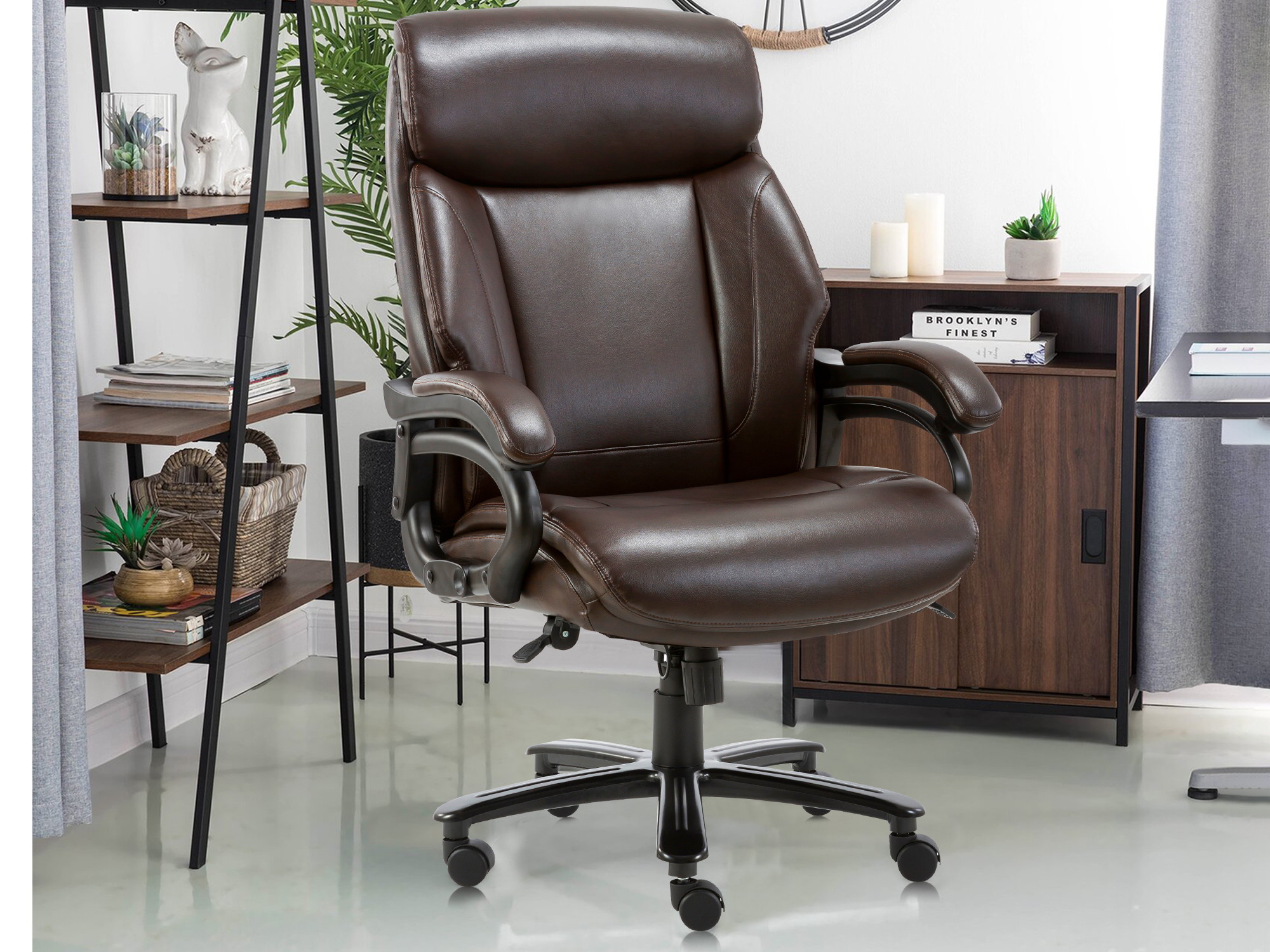 High Back Big & Tall 400lb Ergonomic Bonded Leather Office Chair - Executive Desk Computer Swivel Chair - Heavy Duty Metal Base, Adjustable Tilt Angle with Lumbar Support